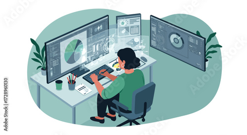 AI-Powered Business Solutions: Modern Flat Design Illustration for Tech Innovation