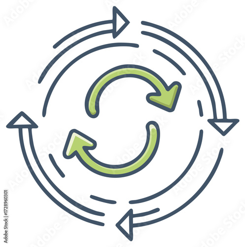 Abstract circular arrow system design with multiple directions for processing and growth