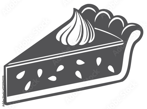 Vector illustration of a classic dessert pie slice topped with whipped cream and decorative crust