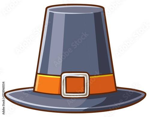 Pilgrim hat with buckle, historical accessory, Thanksgiving symbol, traditional headwear