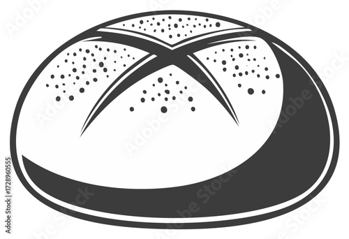 Stylized illustration of a round bread roll with a crisscross score mark and sprinkled flour detail