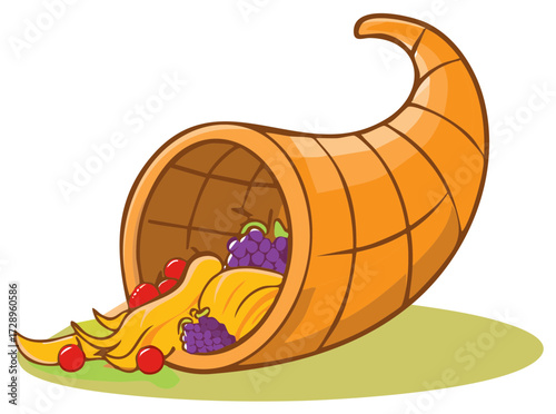 Thanksgiving cornucopia horn of plenty overflowing with fresh fruit illustration