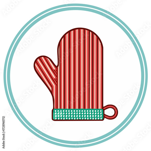 Festive Striped Oven Mitt Illustration for Holiday Decor and Culinary Themes