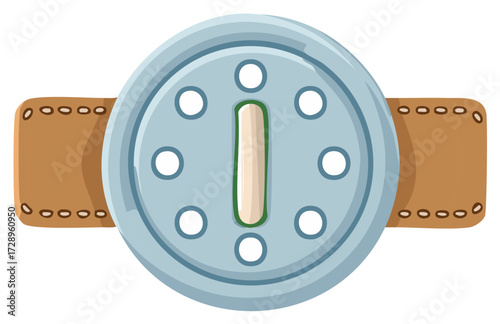 Stylized Watch Face with Leather Strap and Decorative Stitches