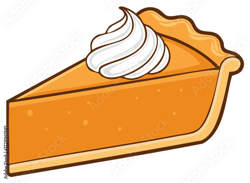 Cartoon slice of delicious pie with whipped cream, a perfect treat for any occasion