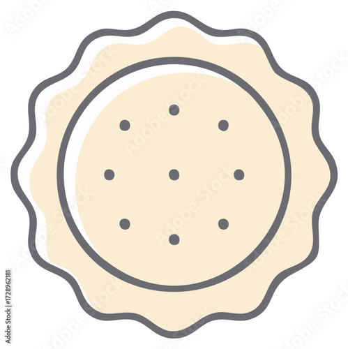 Illustration of a Round Cracker with Scalloped Edges and Punched Holes