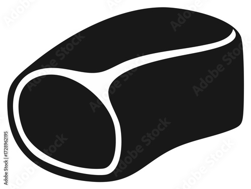 Black and white abstract illustration of a thick slice of meat with white fat marbling.