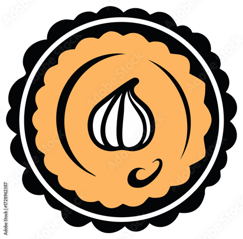 Stylized Round Garlic Bulb Icon with Scalloped Border for Food or Health Concepts