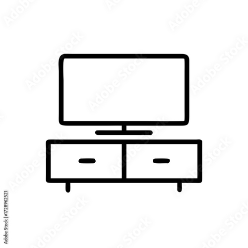 A clean, vector illustration of a sleek entertainment stand, the focus is a modern design concept, ready for product promotion or design project.