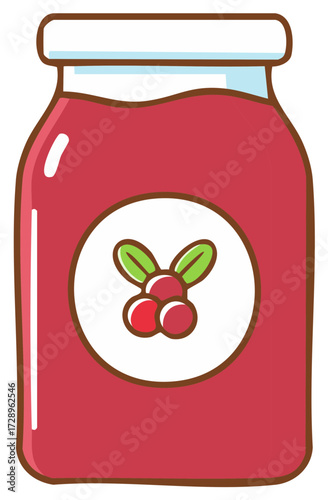 Illustration of cranberry jam in a jar, with fruit label, isolated