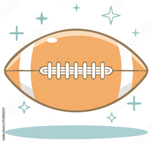 Cute cartoon American football illustration with sparkling accents and soft shadow for sports themes