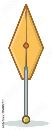 Stylized Quill Pen Illustration with Metal Shaft and Diamond Shaped Nib, for Writing or Drawing
