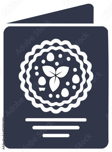 Restaurant Menu or Recipe Card Icon with Pie Emblem and Basil