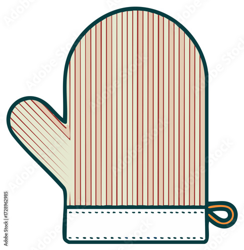 Striped oven mitt kitchen accessory for cooking and baking safety illustration