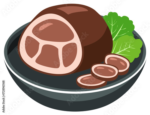 Sliced Meatloaf with Lettuce in Bowl: Traditional Dish Still Life Illustration