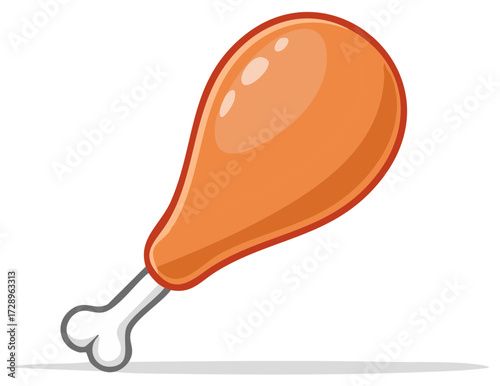 Cartoon roasted chicken leg illustration. Cooked poultry drumstick food icon for fast food.