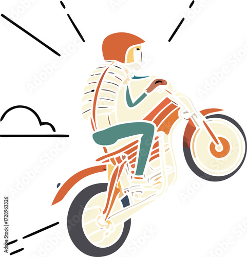Motorcycle Wheelie Rider Skeleton on a RetroStyle Bike