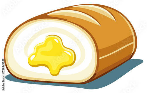 Sweet Swiss Roll Dessert Pastry with Creamy Filling, Vector Illustration