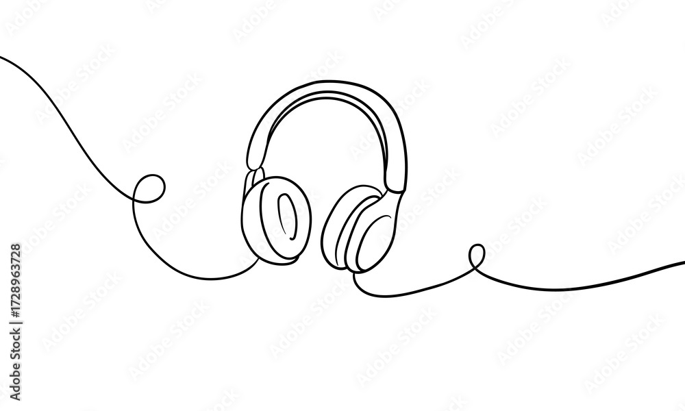 Obraz premium Headphones, one continuous line drawing. Vector illustration