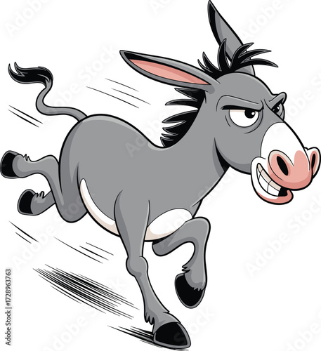 Funny donkey cartoon, angry mule character, farm animal mascot, wild equine illustration, agriculture symbol, livestock design, cad drawing flat vector illustration