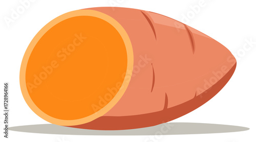 Halved Sweet Potato Illustration Displaying its Bright Orange Flesh and Distinct Features