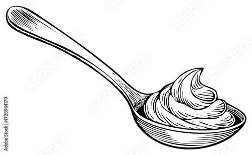 Vintage illustration of a spoon filled with whipped cream or frosting