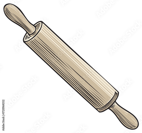 Vintage rolling pin illustration, kitchen tool, line art design.