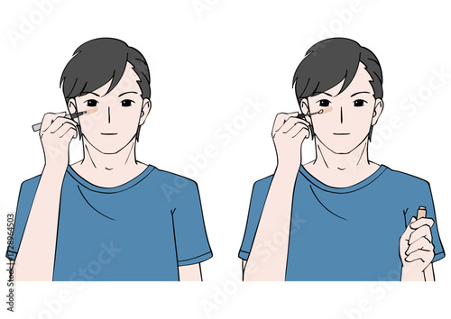 コンシーラーを塗る男性のイラストセット