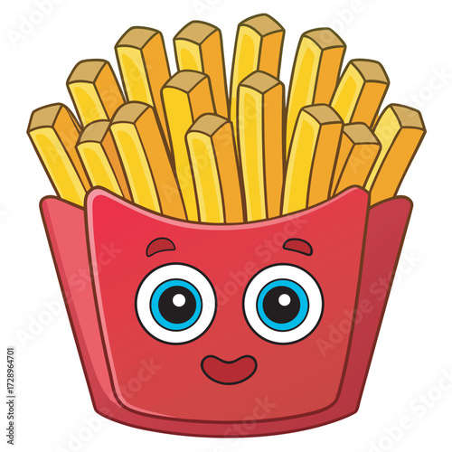 Cartoon french fries in a red container