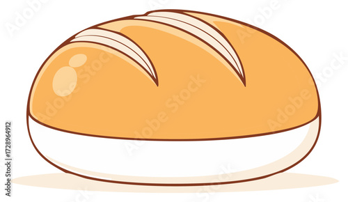 Cartoon illustration of a loaf of bread on a plate in a simple style