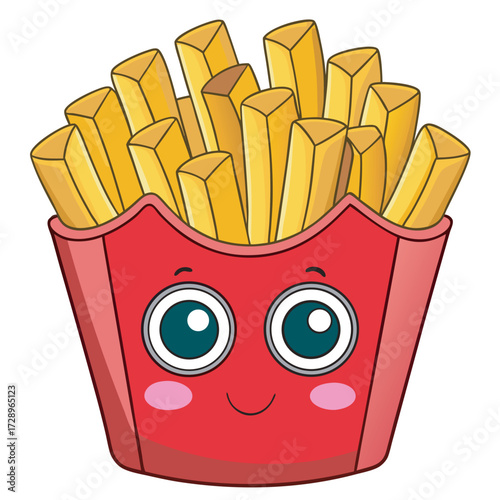 Cartoon french fries in a red container
