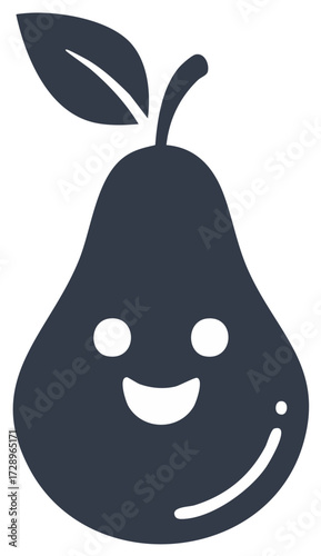 Stylized pear fruit icon with happy smile for food design projects