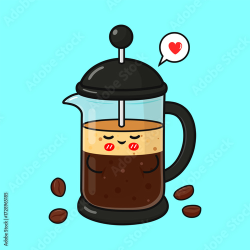 Happy coffee French press loving morning drink