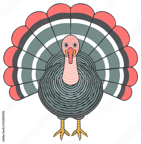 Illustration of a Cartoon Turkey with Decorative Feathers on White Background
