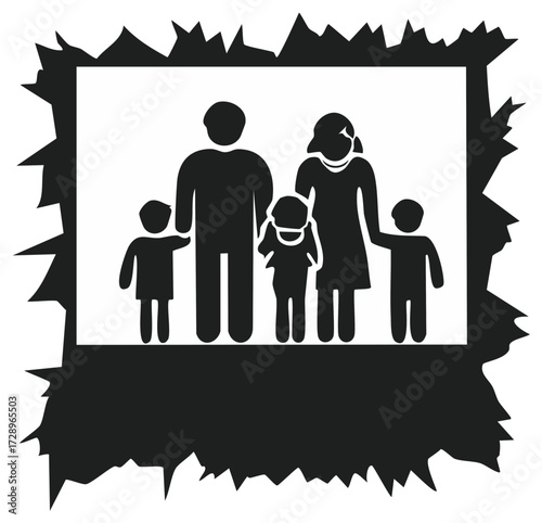 Stylized Silhouette Family Portrait with Jagged Frame