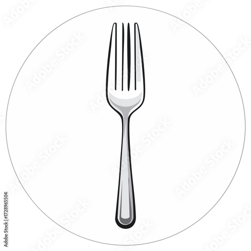 Shiny metallic dining fork utensil with four tines simple graphic illustration kitchen flatware icon for restaurant or home cooking