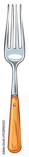 Hand drawn illustration of a classic dining fork with a wooden handle