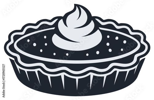Simple vector icon of a whole sweet pie with whipped cream topping, a bakery logo design