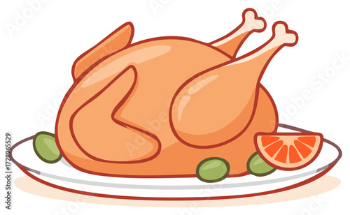Roasted Turkey and Garnishes Illustration