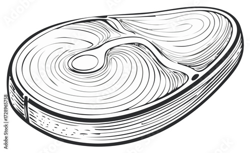 Raw Meat Steak Slice Illustration Line Art
