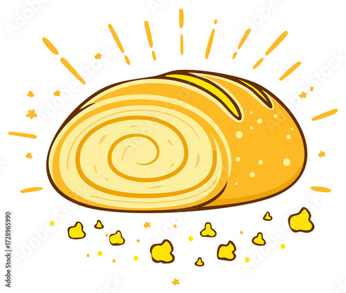 Stylized Loaf of Bread with Swirl Pattern and Sparkles