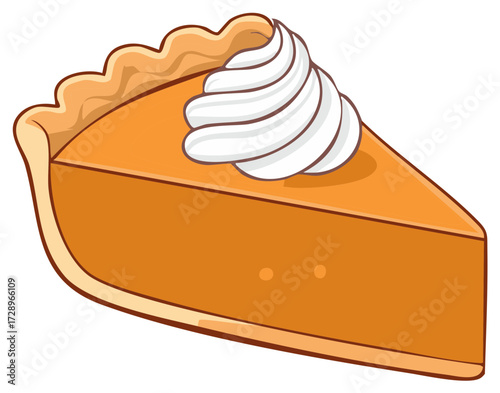 Slice of pumpkin pie with whipped cream illustration