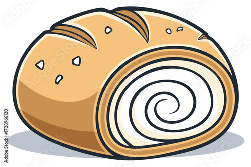 Delicious cartoon bread roll with a captivating spiral pattern vector illustration