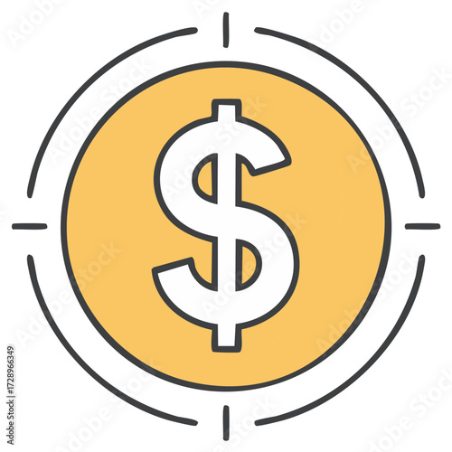 Dollar Coin on Target Circle Illustration, Financial Goal, Business Success