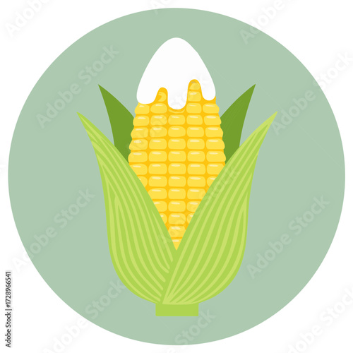 Fresh Corn on the Cob with Butter Topping in a Circle Icon Illustration