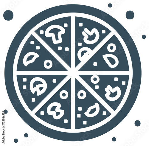 Pizza Slices Topped with Mushrooms and Olives, Food Icon, Vector Illustration