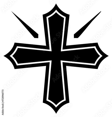 Ornate gothic cross symbol with pointed arms and stylized rays illustration