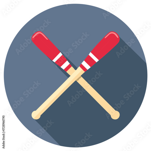 Illustration of crossed drumsticks icon on dark background, music instruments symbol for percussion with shadow