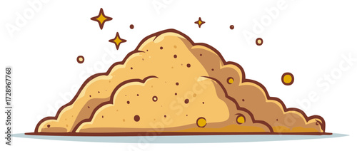 Pile of Sand Cartoon Style Illustration, Bright Color, Stars and Shiny Dust