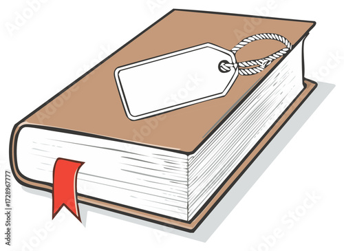 Isolated Brown Hardcover Book With Bookmark and Tag Ready for Education and Learning